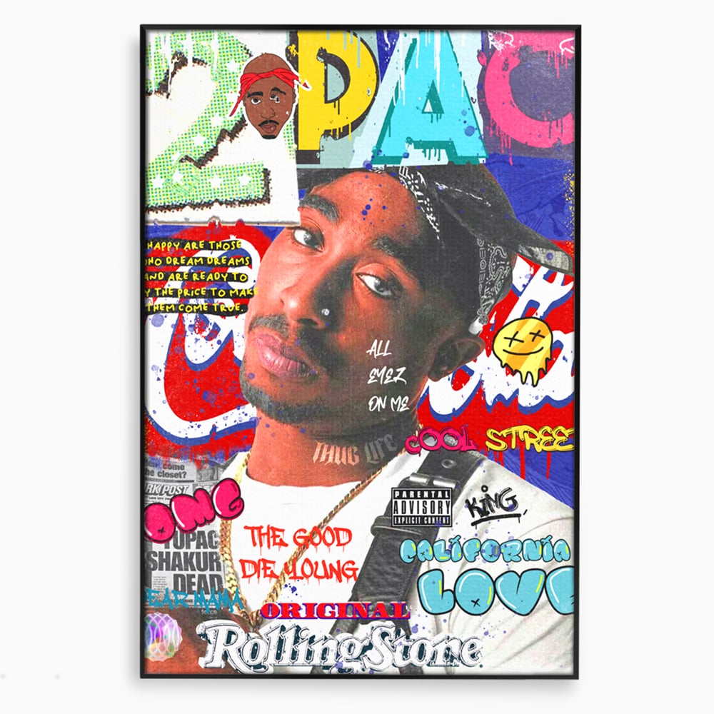 Tablou canvas cu tablou canvas cu portret tupac shakur, in rama de aluminiu negru